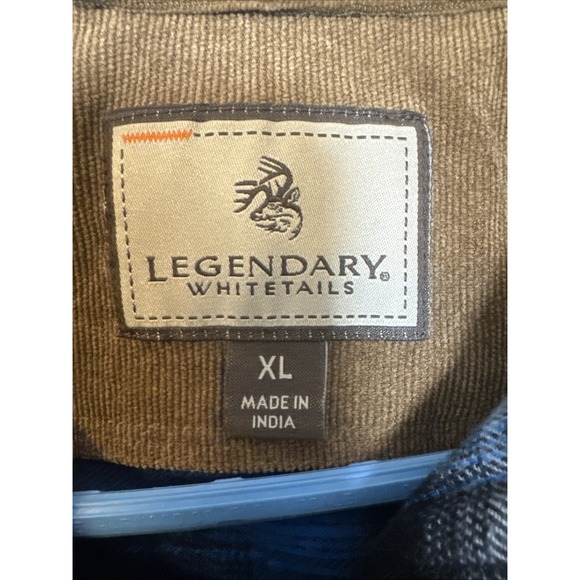Legendary Whitetails Men's XL‎ Blue Black Plaid Flannel Shirt Corduroy Collar - Picture 2 of 5